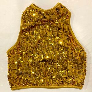 Balera dance costume, MA, gold sequinned top jazz all the way!